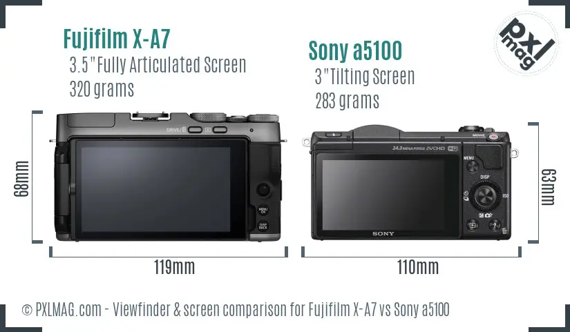 Fujifilm X-A7 vs Sony a5100 Screen and Viewfinder comparison
