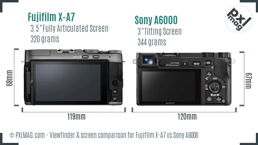 Fujifilm X-A7 vs Sony A6000 Screen and Viewfinder comparison