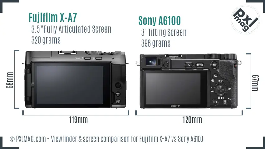 Fujifilm X-A7 vs Sony A6100 Screen and Viewfinder comparison