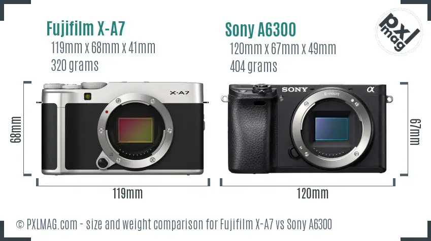 Fujifilm X-A7 vs Sony A6300 size comparison