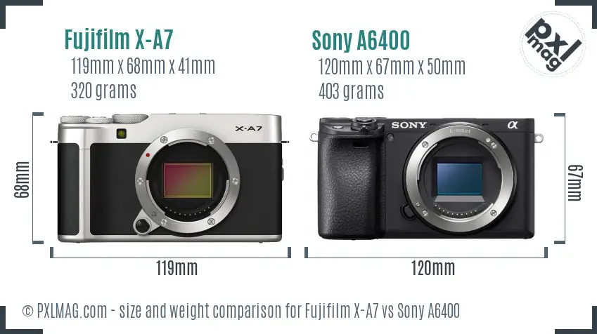 Fujifilm X-A7 vs Sony A6400 size comparison