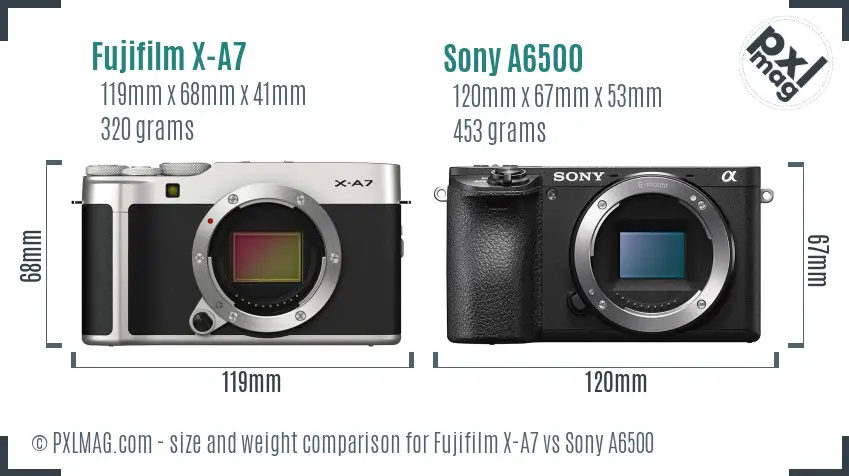 Fujifilm X-A7 vs Sony A6500 size comparison Fujifilm X-A7 vs Sony A6500 size comparison