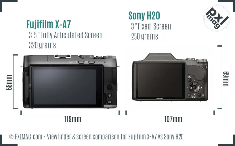 Fujifilm X-A7 vs Sony H20 Screen and Viewfinder comparison