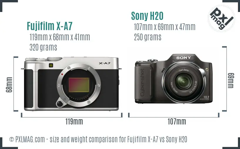 Fujifilm X-A7 vs Sony H20 size comparison