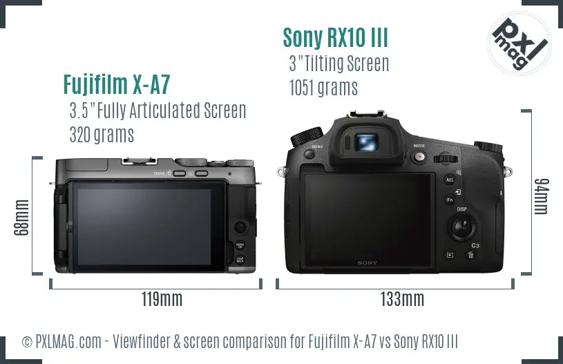 Fujifilm X-A7 vs Sony RX10 III Screen and Viewfinder comparison