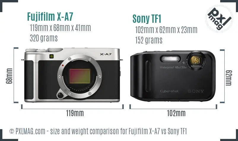 Fujifilm X-A7 vs Sony TF1 size comparison