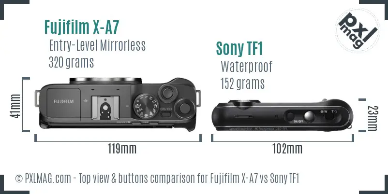 Fujifilm X-A7 vs Sony TF1 top view buttons comparison