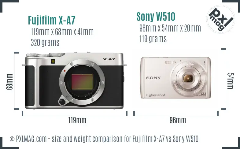 Fujifilm X-A7 vs Sony W510 size comparison