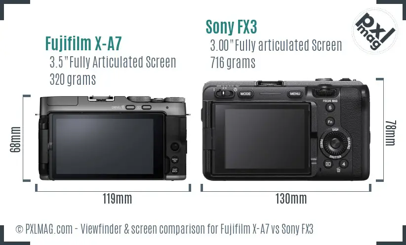 Fujifilm X-A7 vs Sony FX3 Screen and Viewfinder comparison