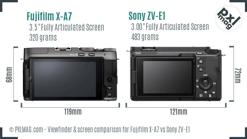 Fujifilm X-A7 vs Sony ZV-E1 Screen and Viewfinder comparison