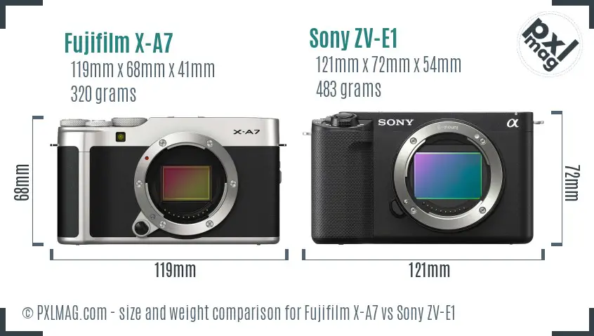 Fujifilm X-A7 vs Sony ZV-E1 size comparison