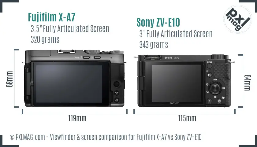Fujifilm X-A7 vs Sony ZV-E10 Screen and Viewfinder comparison