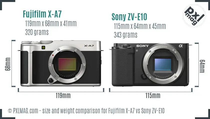 Fujifilm X-A7 vs Sony ZV-E10 size comparison