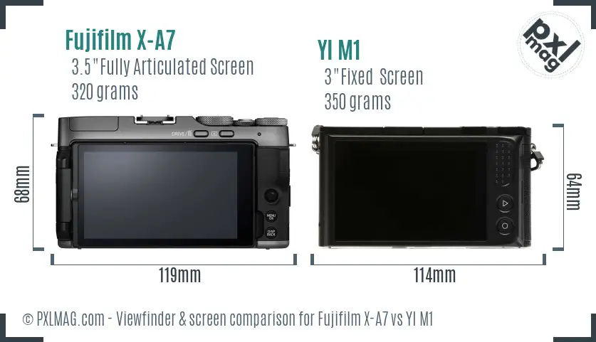 Fujifilm X-A7 vs YI M1 Screen and Viewfinder comparison
