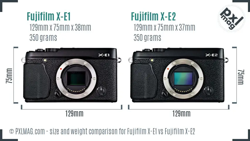 Fujifilm X-E1 vs Fujifilm X-E2 size comparison