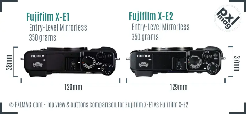 Fujifilm X-E1 vs Fujifilm X-E2 top view buttons comparison