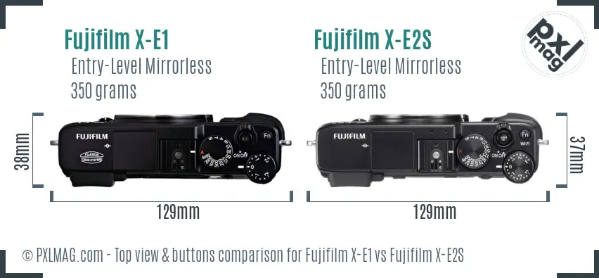 Fujifilm X-E1 vs Fujifilm X-E2S top view buttons comparison