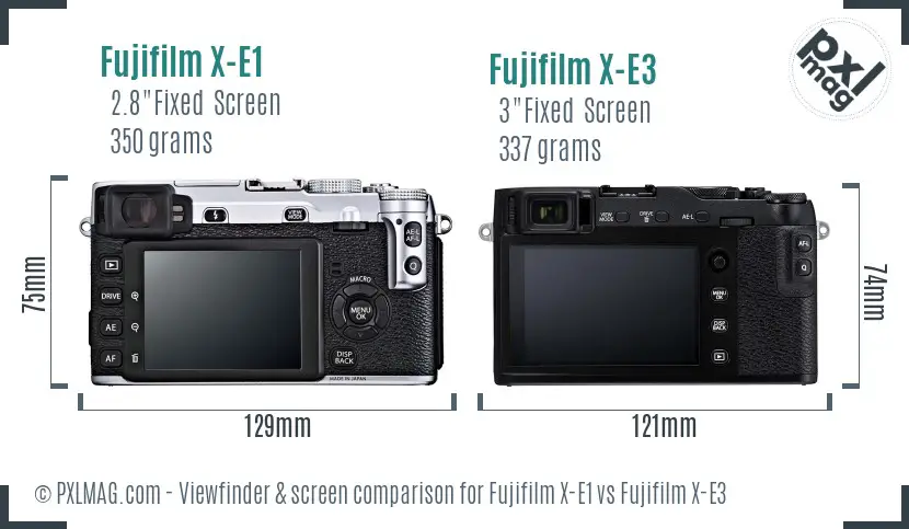 Fujifilm X-E1 vs Fujifilm X-E3 Screen and Viewfinder comparison