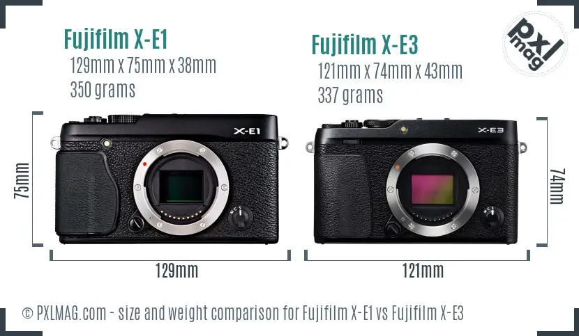 Fujifilm X-E1 vs Fujifilm X-E3 size comparison