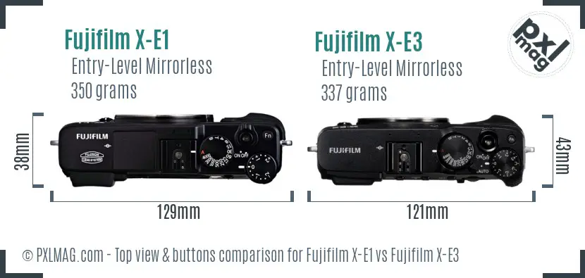 Fujifilm X-E1 vs Fujifilm X-E3 top view buttons comparison