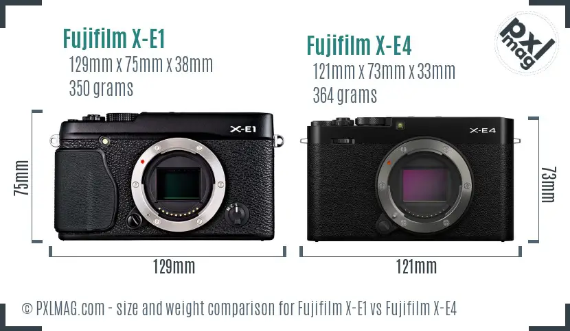 Fujifilm X-E1 vs Fujifilm X-E4 size comparison