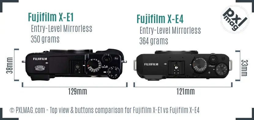 Fujifilm X-E1 vs Fujifilm X-E4 top view buttons comparison