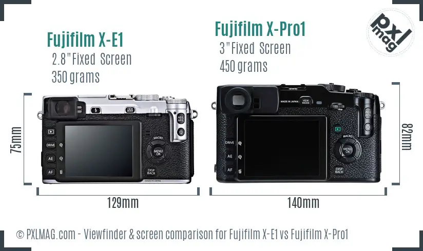 Fujifilm X-E1 vs Fujifilm X-Pro1 Screen and Viewfinder comparison