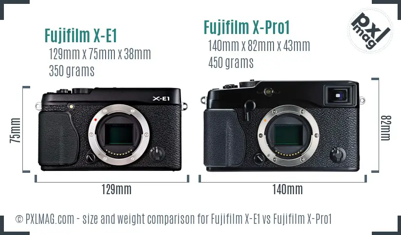 Fujifilm X-E1 vs Fujifilm X-Pro1 size comparison
