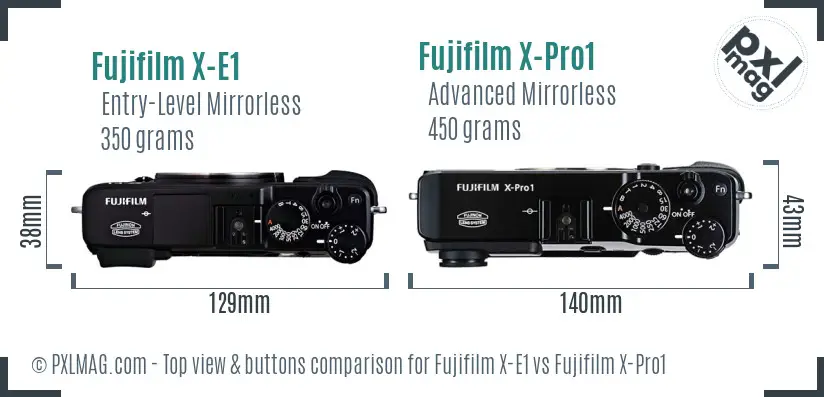Fujifilm X-E1 vs Fujifilm X-Pro1 top view buttons comparison