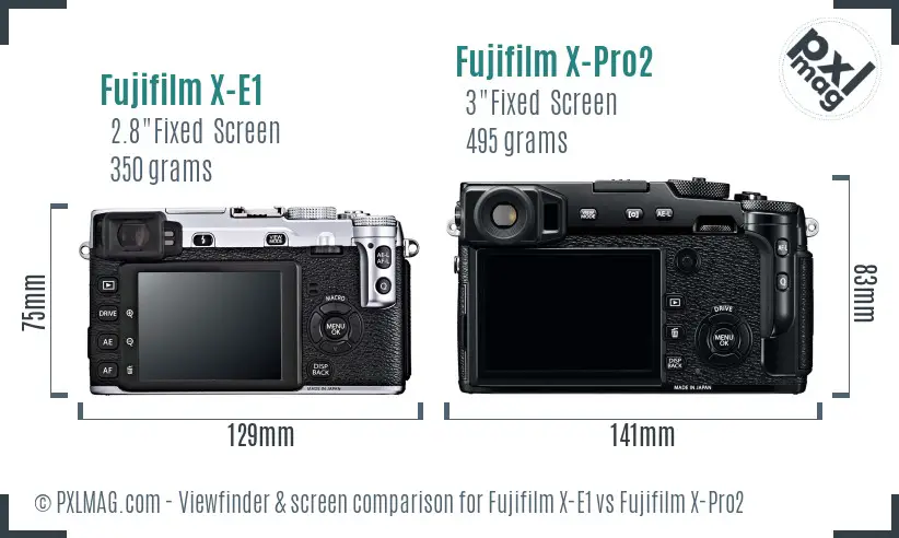 Fujifilm X-E1 vs Fujifilm X-Pro2 Screen and Viewfinder comparison