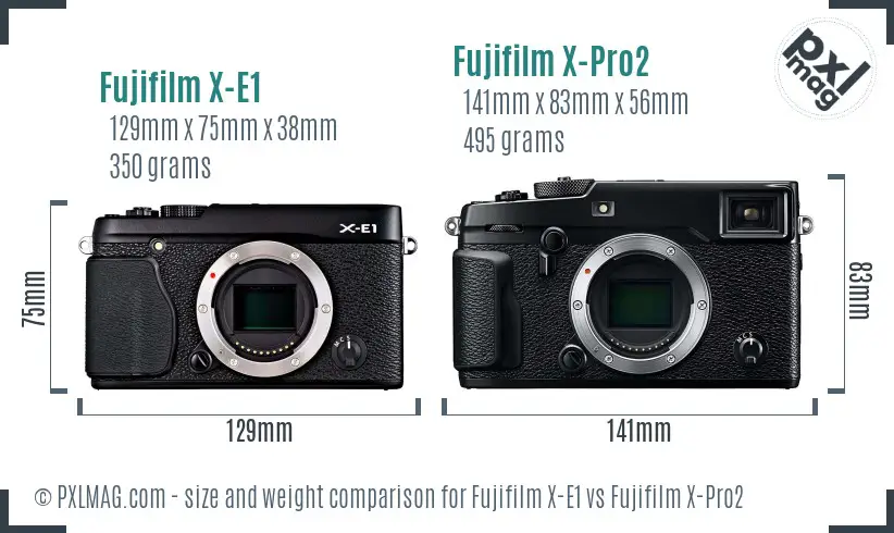 Fujifilm X-E1 vs Fujifilm X-Pro2 size comparison