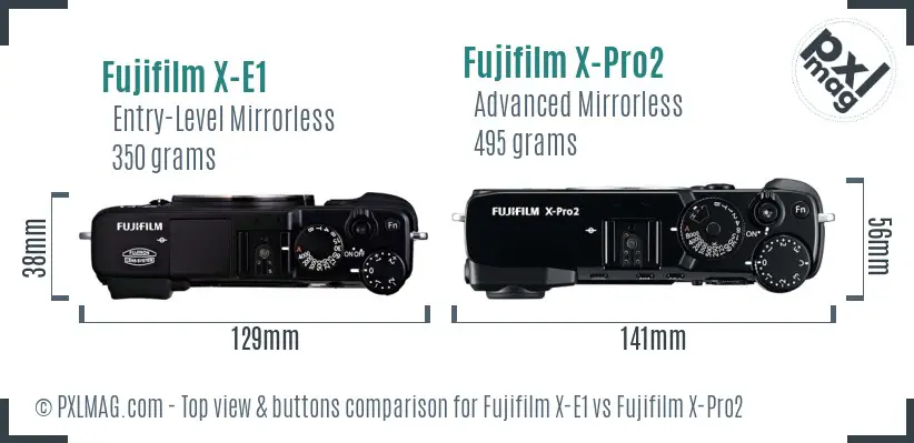 Fujifilm X-E1 vs Fujifilm X-Pro2 top view buttons comparison