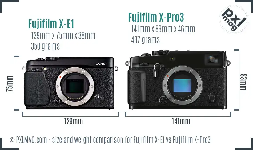 Fujifilm X-E1 vs Fujifilm X-Pro3 size comparison