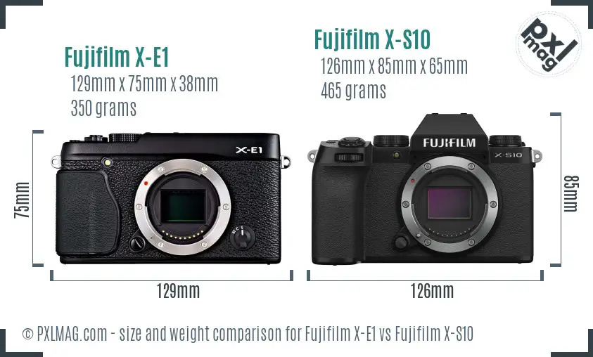 Fujifilm X-E1 vs Fujifilm X-S10 size comparison