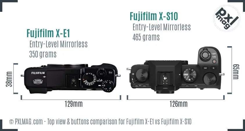 Fujifilm X-E1 vs Fujifilm X-S10 top view buttons comparison