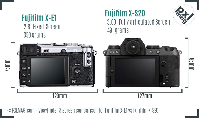 Fujifilm X-E1 vs Fujifilm X-S20 Screen and Viewfinder comparison