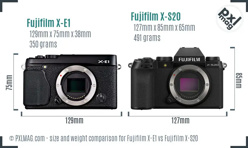 Fujifilm X-E1 vs Fujifilm X-S20 size comparison