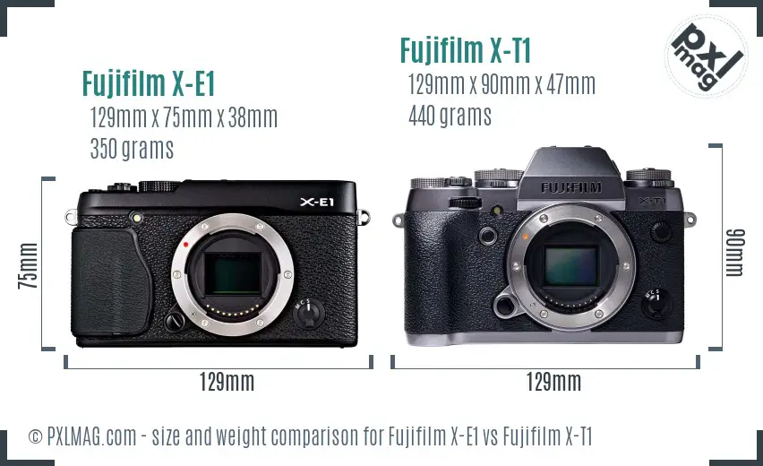 Fujifilm X-E1 vs Fujifilm X-T1 size comparison