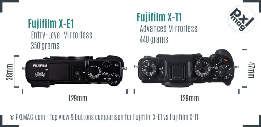 Fujifilm X-E1 vs Fujifilm X-T1 top view buttons comparison