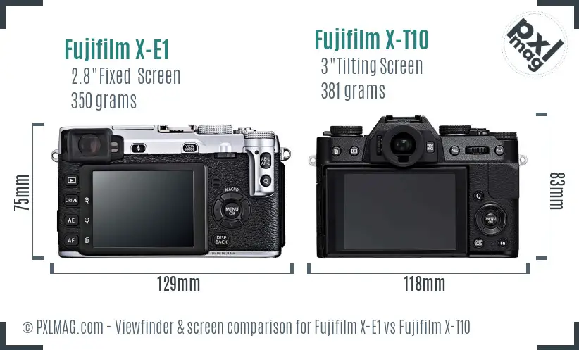 Fujifilm X-E1 vs Fujifilm X-T10 Screen and Viewfinder comparison