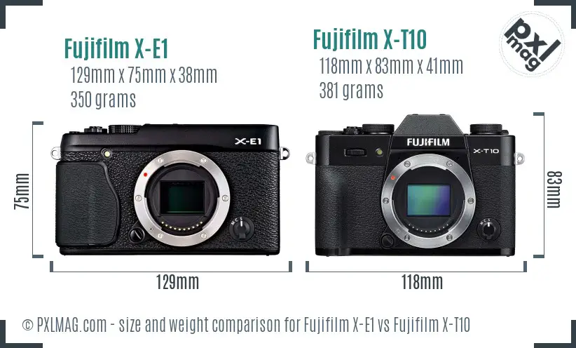 Fujifilm X-E1 vs Fujifilm X-T10 size comparison