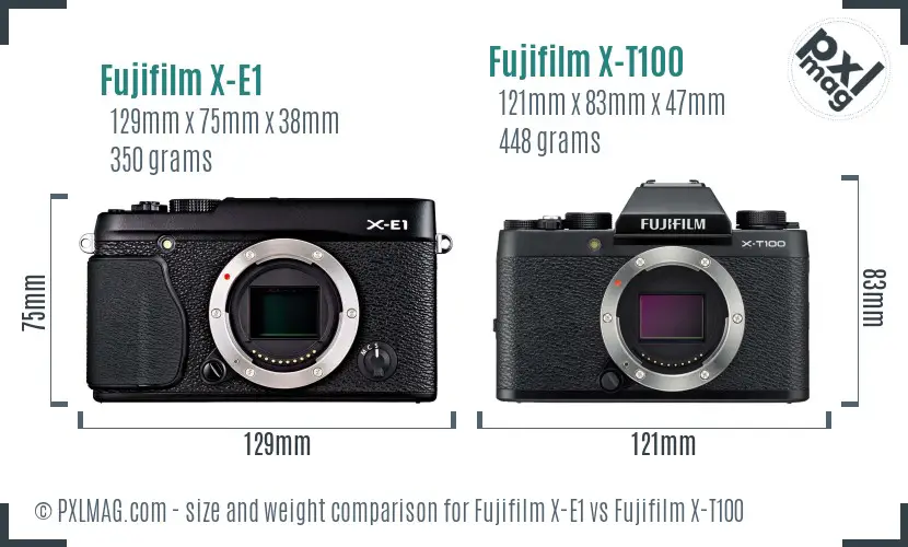 Fujifilm X-E1 vs Fujifilm X-T100 size comparison