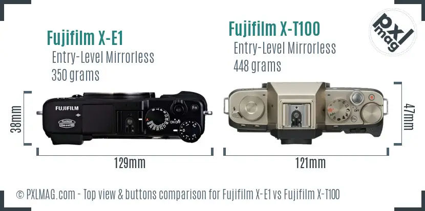 Fujifilm X-E1 vs Fujifilm X-T100 top view buttons comparison