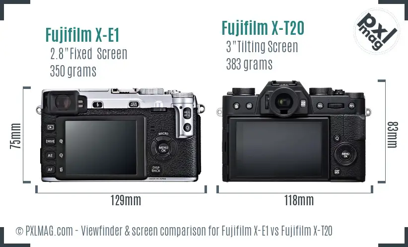 Fujifilm X-E1 vs Fujifilm X-T20 Screen and Viewfinder comparison