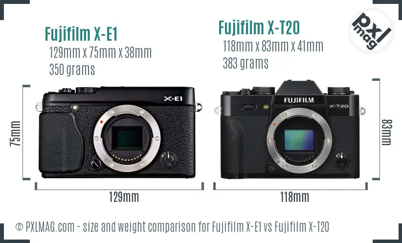 Fujifilm X-E1 vs Fujifilm X-T20 size comparison