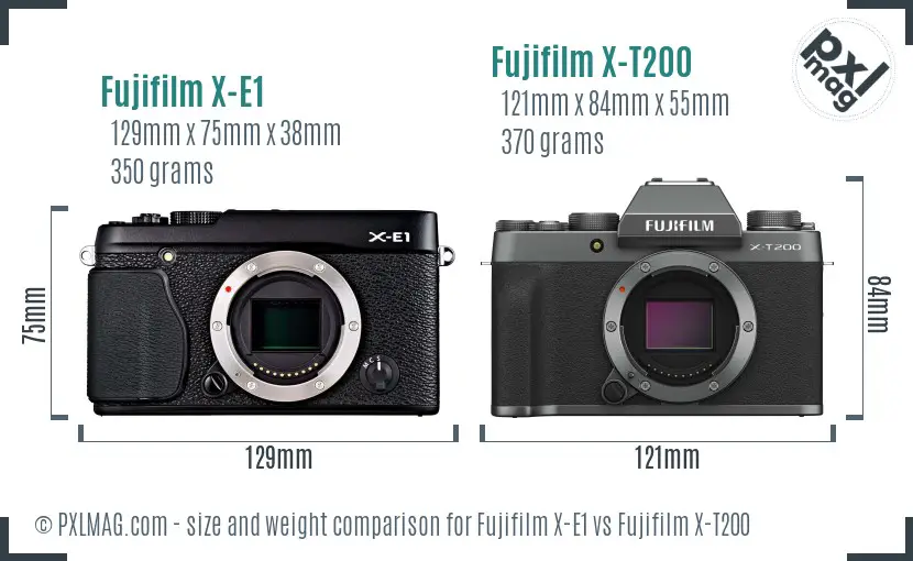 Fujifilm X-E1 vs Fujifilm X-T200 size comparison