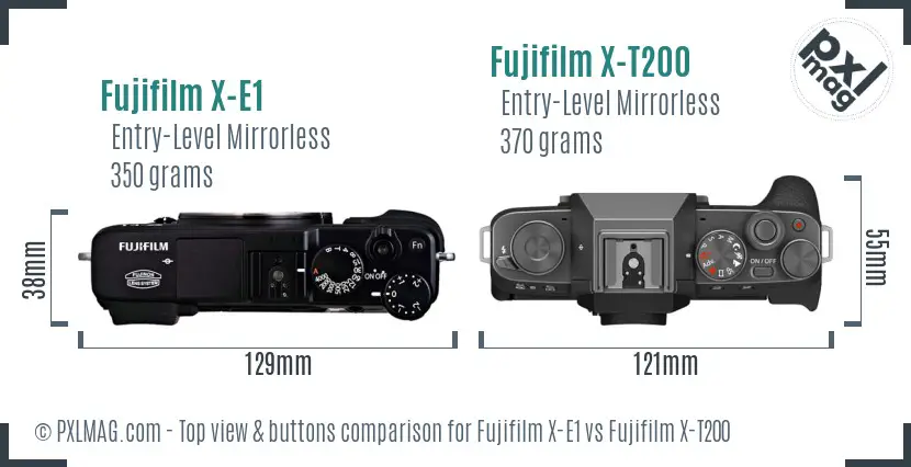 Fujifilm X-E1 vs Fujifilm X-T200 top view buttons comparison