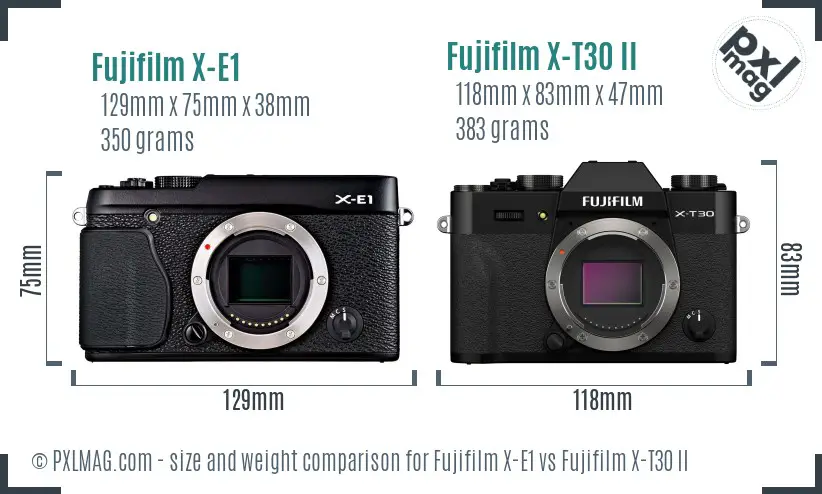 Fujifilm X-E1 vs Fujifilm X-T30 II size comparison