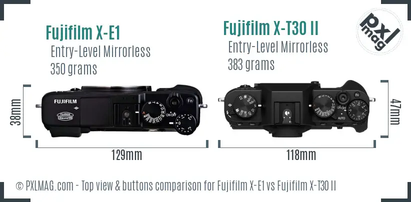 Fujifilm X-E1 vs Fujifilm X-T30 II top view buttons comparison