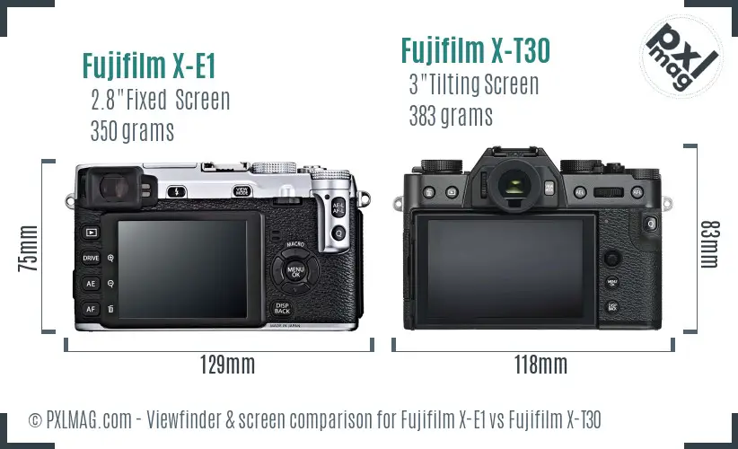 Fujifilm X-E1 vs Fujifilm X-T30 Screen and Viewfinder comparison
